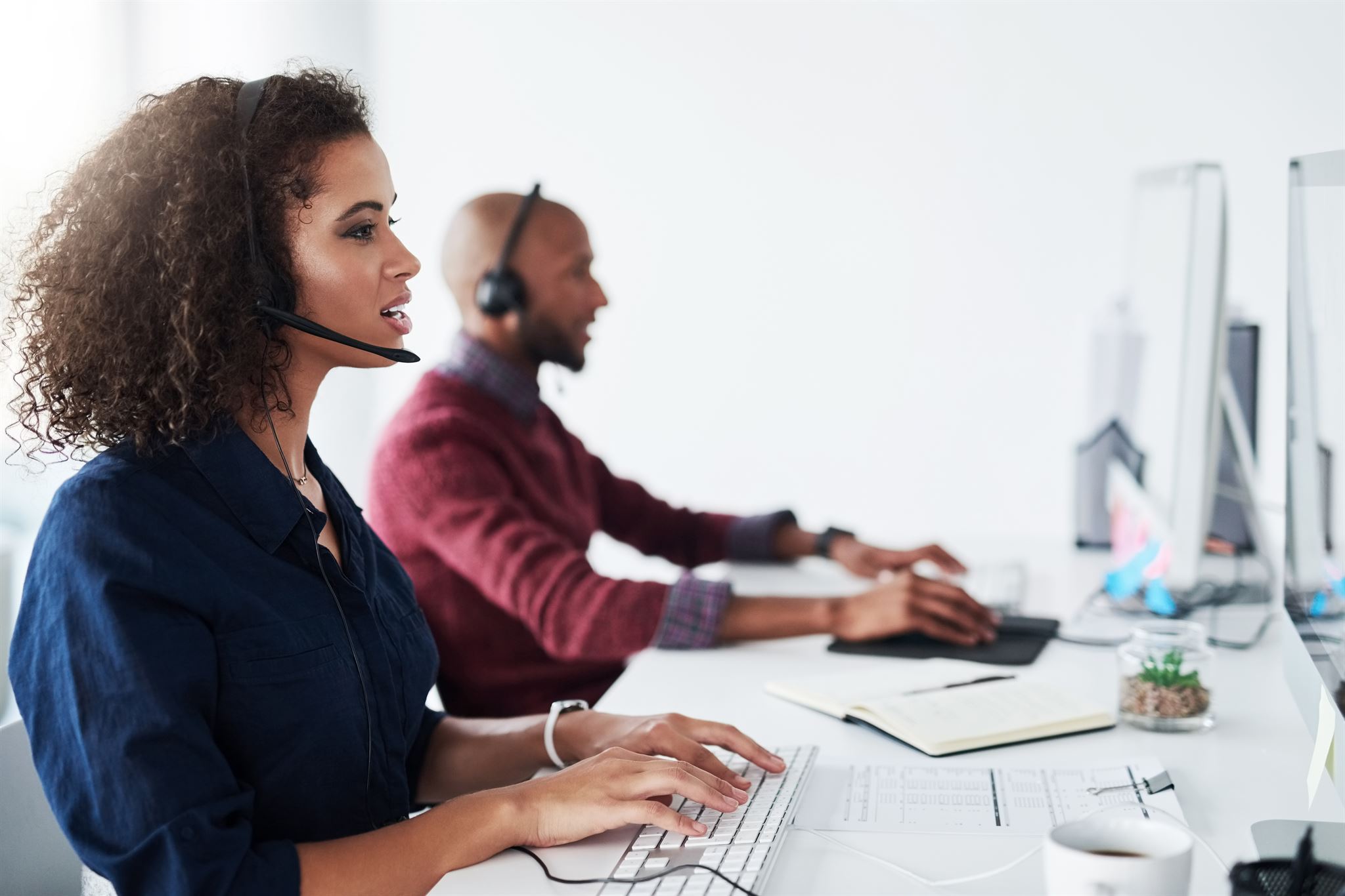 Support team assisting a customer
